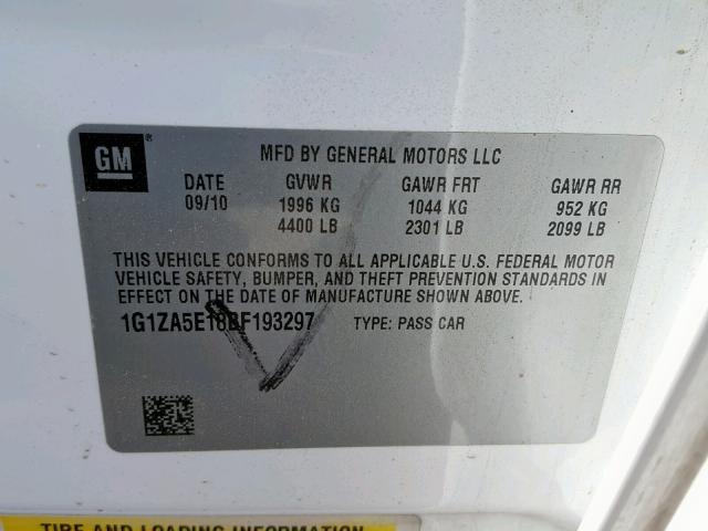 1G1ZA5E18BF193297 - 2011 CHEVROLET MALIBU LS WHITE photo 10