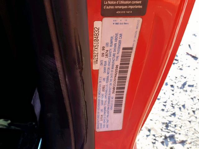 3VWBC21C5YM422596 - 2000 VOLKSWAGEN NEW BEETLE Qırmızı foto 10