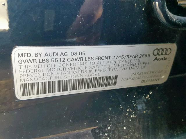 WAUKG74F76N066503 - 2006 AUDI A6 AVANT Q BLUE photo 10