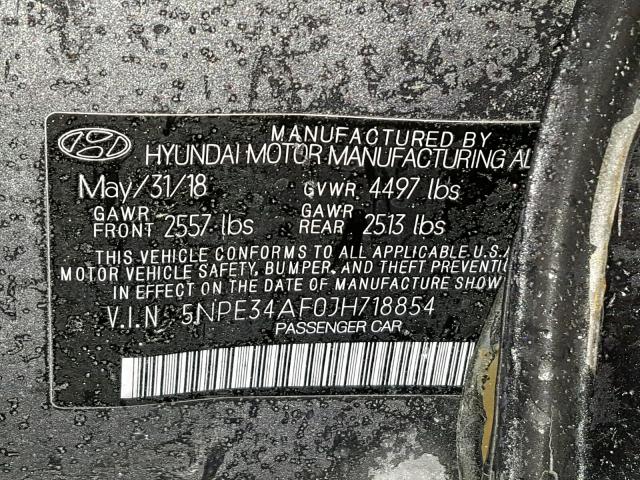 5NPE34AF0JH718854 - 2018 HYUNDAI SONATA SPO GRAY photo 10