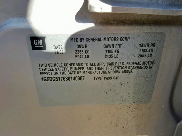 1G6DG577680140887 - 2008 CADILLAC CTS GOLD photo 10