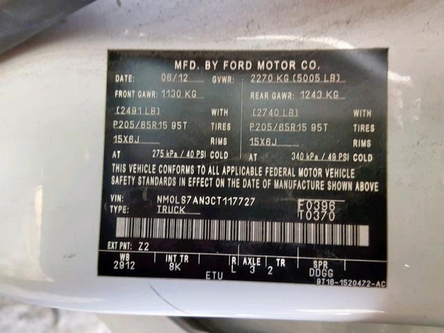 NM0LS7AN3CT117727 - 2012 FORD TRANSIT CO WHITE photo 10