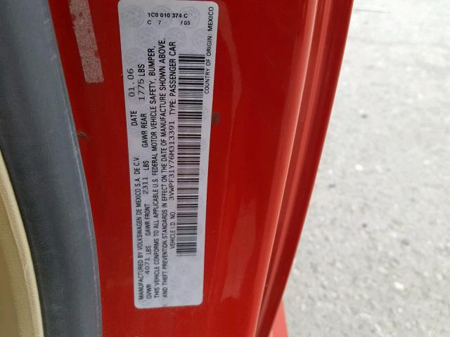 3VWPF31Y76M313391 - 2006 VOLKSWAGEN NEW BEETLE Rot Foto 10