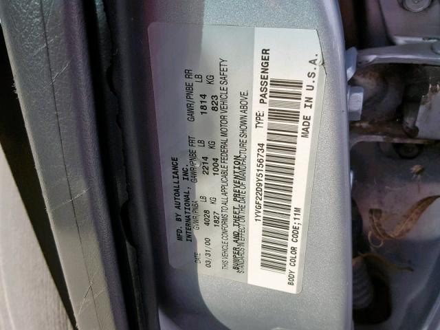 1YVGF22D9Y5156734 - 2000 MAZDA 626 ES SILVER photo 10