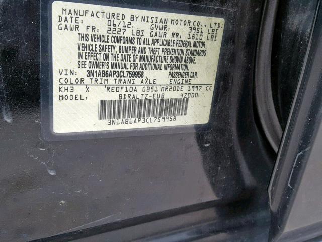 3N1AB6AP3CL759958 - 2012 NISSAN SENTRA 2.0 BLACK photo 10