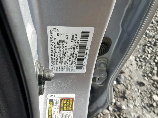 2HKRM3H79GH507782 - 2016 HONDA CR-V EXL SILVER photo 10