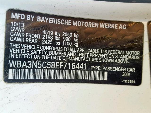 WBA3N5C58EF716441 - 2014 BMW 428 XI WHITE photo 10