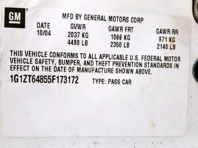 1G1ZT64855F173172 - 2005 CHEVROLET MALIBU MAX WHITE photo 10