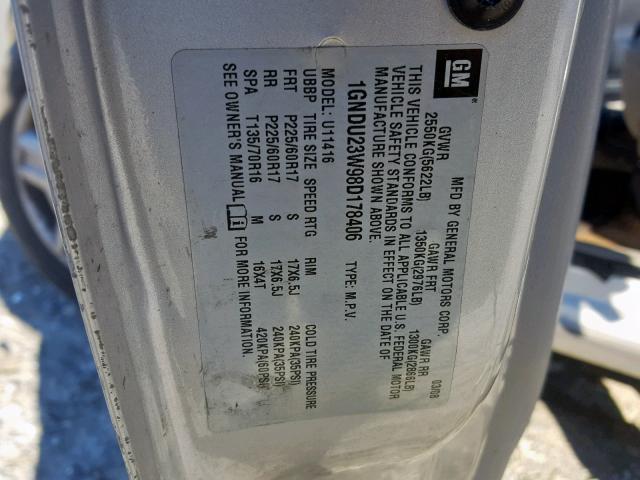 1GNDU23W98D178406 - 2008 CHEVROLET UPLANDER L 银色 照片 10