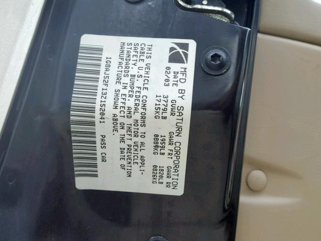 1G8AJ52F13Z152041 - 2003 SATURN ION LEVEL GOLD photo 10