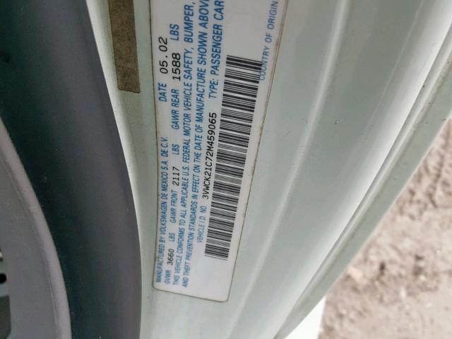 3VWCK21C72M459065 - 2002 VOLKSWAGEN NEW BEETLE WHITE photo 10