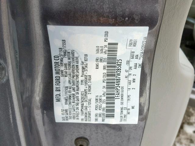 1FAHP34N87W285825 - 2007 FORD FOCUS ZX4 GRAY photo 10