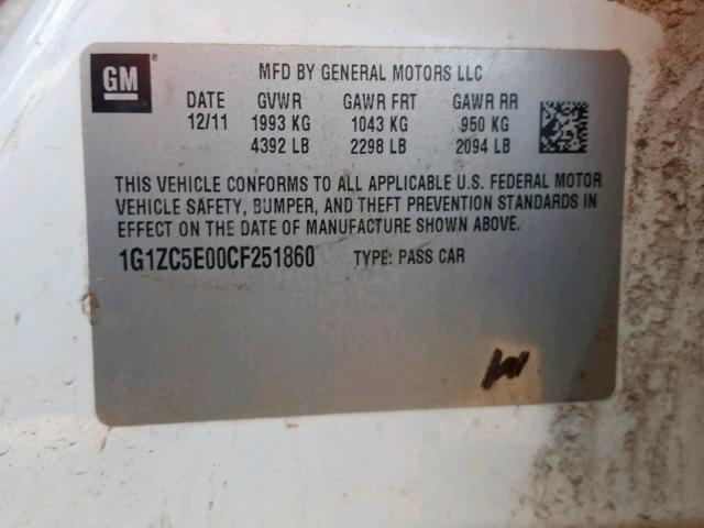 1G1ZC5E00CF251860 - 2012 CHEVROLET MALIBU 1LT WHITE photo 10