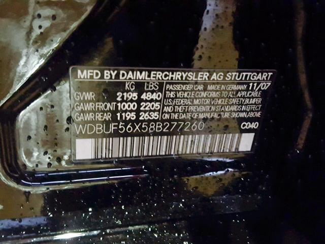 WDBUF56X58B277260 - 2008 MERCEDES-BENZ E 350 BLACK photo 10