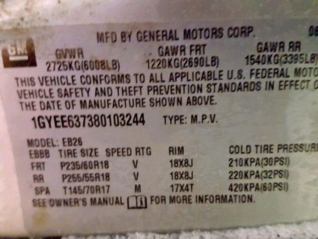 1GYEE637380103244 - 2008 CADILLAC SRX GRAY photo 10