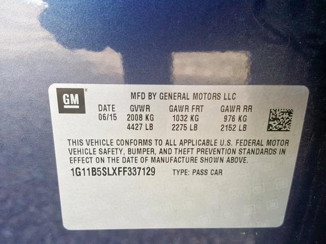 1G11B5SLXFF337129 - 2015 CHEVROLET MALIBU LS BLUE photo 10