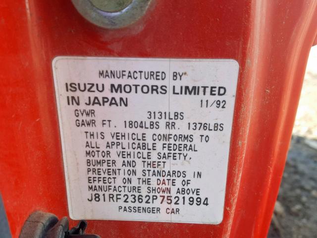 J81RF2362P7521994 - 1993 GEO STORM ბურგუნდია ფოტო 10