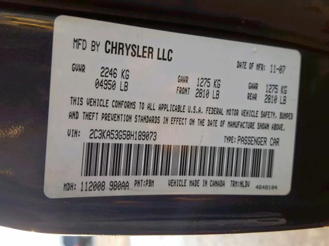 2C3KA53G58H189073 - 2008 CHRYSLER 300 TOURIN GRAY photo 10