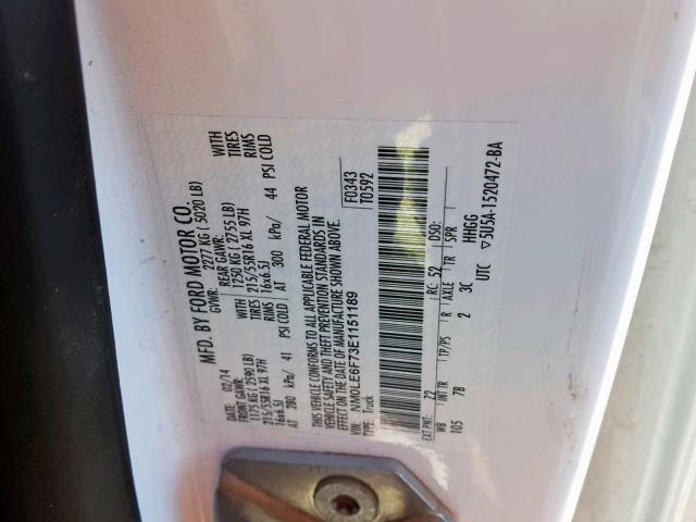 NM0LE6F73E1151189 - 2014 FORD TRANSIT CO WHITE photo 10