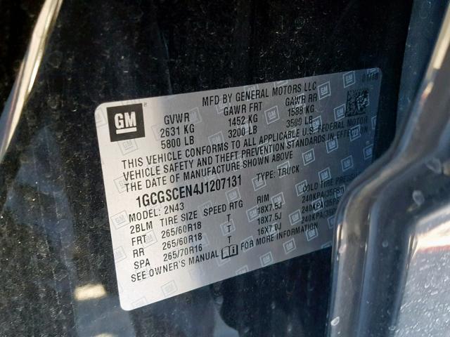 1GCGSCEN4J1207131 - 2018 CHEVROLET COLORADO L BLACK photo 10