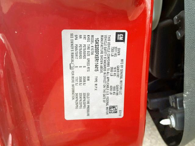 1GKS2EEFXER114415 - 2014 GMC YUKON DENA RED photo 10