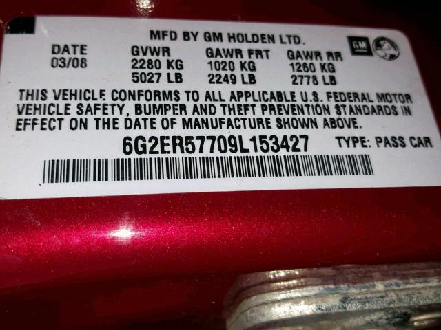 6G2ER57709L153427 - 2009 PONTIAC G8 RED photo 10