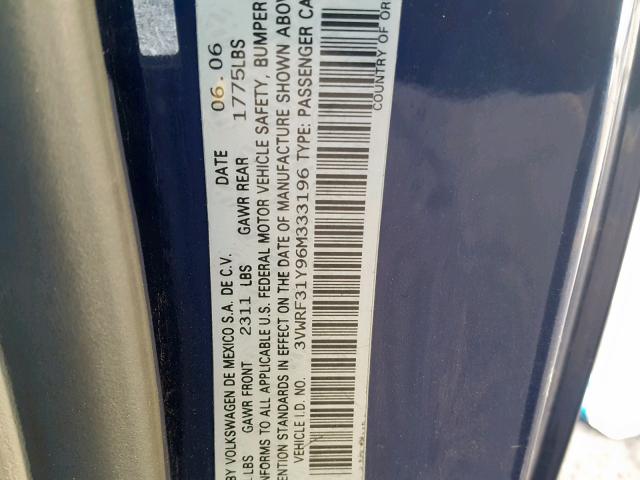 3VWRF31Y96M333196 - 2006 VOLKSWAGEN NEW BEETLE Blau Foto 10