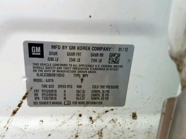 KL4CJCSB6DB110243 - 2013 BUICK ENCORE WHITE photo 10