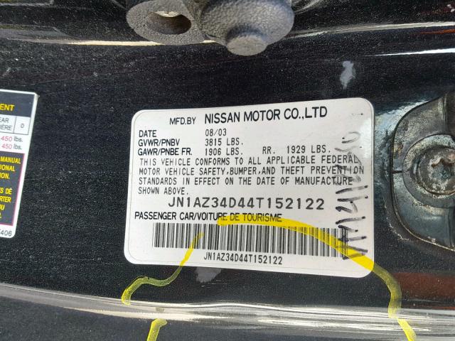 JN1AZ34D44T152122 - 2004 NISSAN 350Z COUPE BLACK photo 10