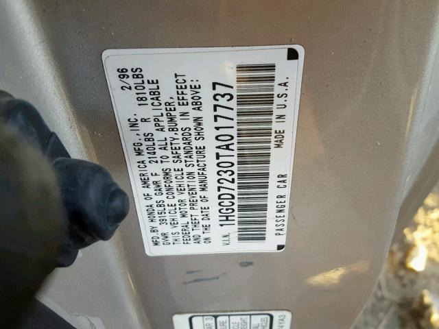 1HGCD7230TA017737 - 1996 HONDA ACCORD LX GRAY photo 10