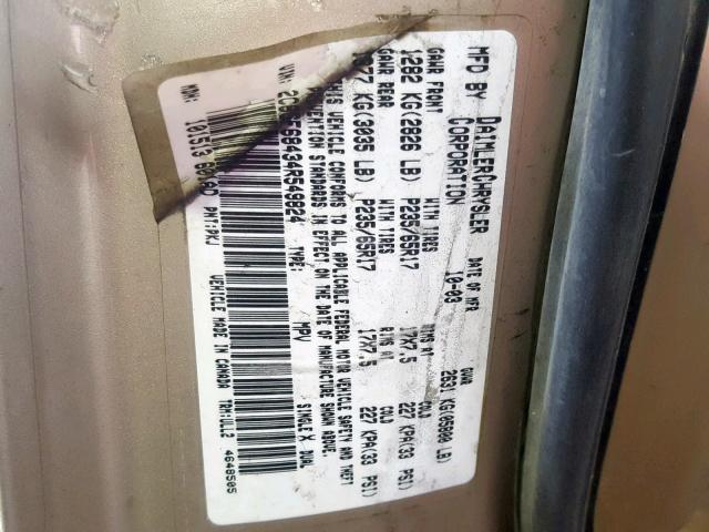 2C8GF68434R549824 - 2004 CHRYSLER PACIFICA GOLD photo 10