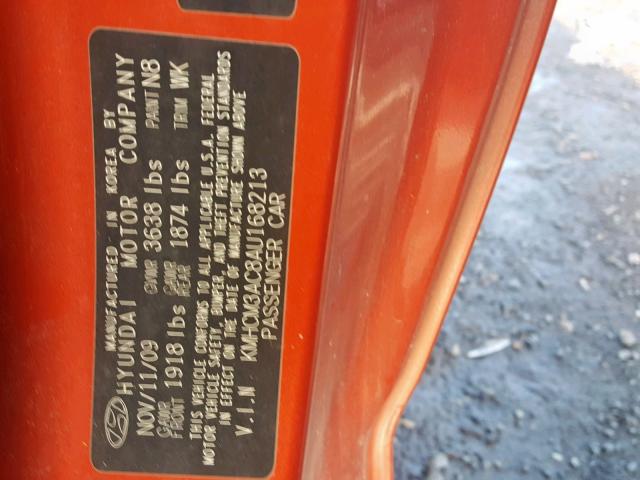 KMHCM3AC8AU168213 - 2010 HYUNDAI ACCENT BLU ORANGE photo 10