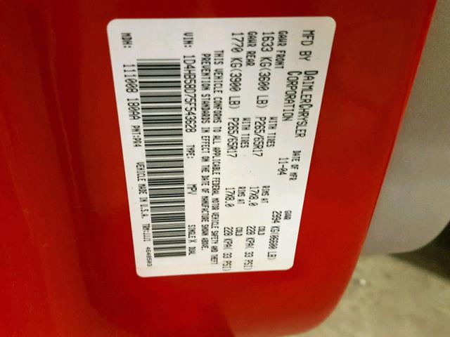 1D4HB58D75F543628 - 2005 DODGE DURANGO LI RED photo 10