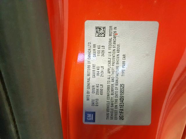 2G1FA1E34D9195525 - 2013 CHEVROLET CAMARO LS ORANGE photo 10