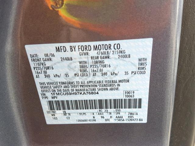 1FMCU59H97KA76804 - 2007 FORD ESCAPE HEV GRAY photo 10