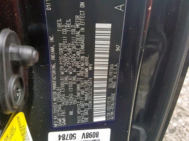 5TDXK3DC5CS215874 - 2012 TOYOTA SIENNA SPO BLACK photo 10