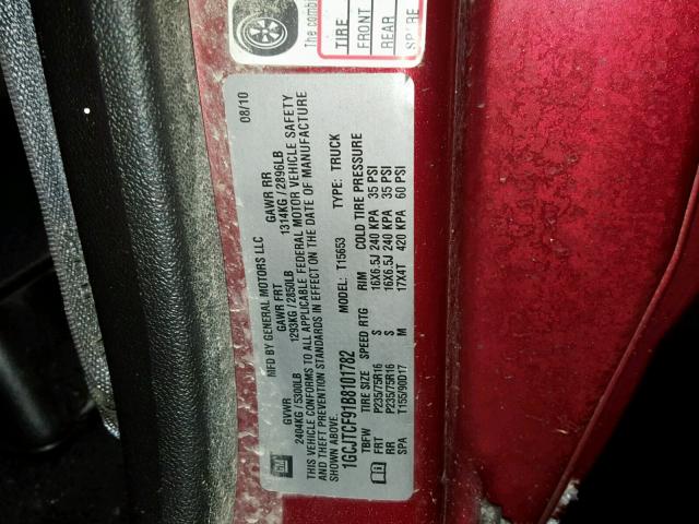 1GCJTCF91B8101782 - 2011 CHEVROLET COLORADO L MAROON photo 10