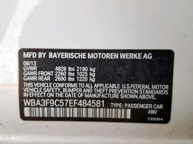 WBA3F9C57EF484581 - 2014 BMW ACTIVEHYBR WHITE photo 10