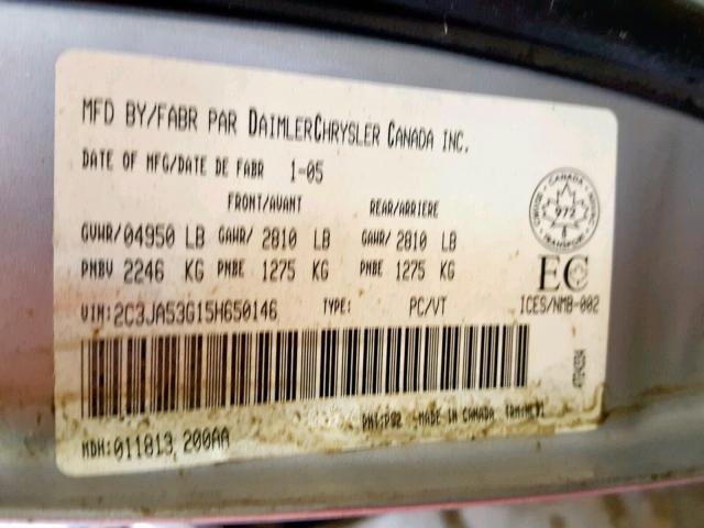 2C3JA53G15H650146 - 2005 CHRYSLER 300 TOURIN SILVER photo 10