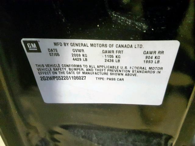 2G2WP552261106027 - 2006 PONTIAC GRAND PRIX BLACK photo 10