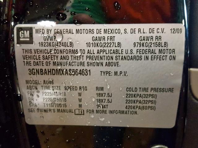 3GNBAHDMXAS564631 - 2010 CHEVROLET HHR SS BLACK photo 10