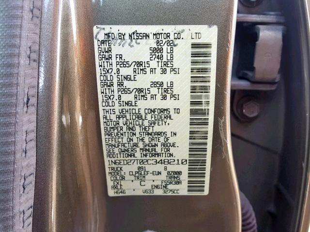 1N6ED27T02C348210 - 2002 NISSAN FRONTIER C GREEN photo 10