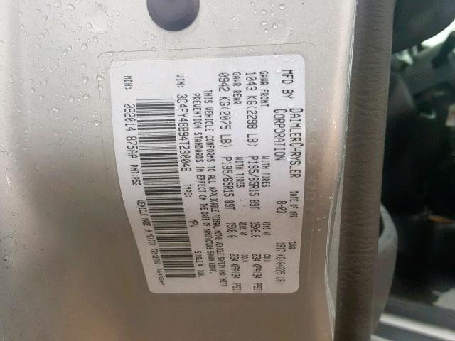 3C4FY48B94T230046 - 2004 CHRYSLER PT CRUISER SILVER photo 10