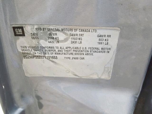 2G2WP552071101653 - 2007 PONTIAC GRAND PRIX GRAY photo 10