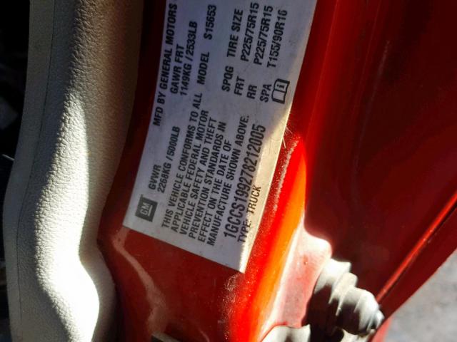 1GCCS199278212005 - 2007 CHEVROLET COLORADO RED photo 10