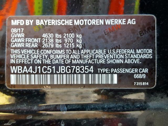 WBA4J1C51JBG78354 - 2018 BMW 430I GRAN BLACK photo 10