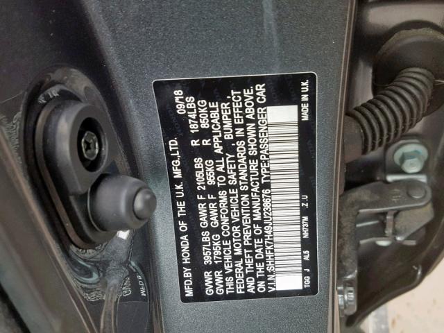 SHHFK7H49JU238676 - 2018 HONDA CIVIC SPOR GRAY photo 10