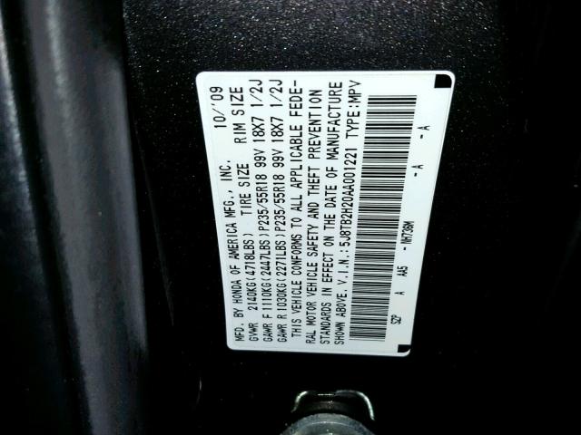 5J8TB2H20AA001221 - 2010 ACURA RDX GRAY photo 10