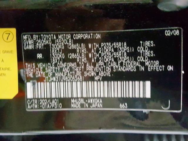 JTJHW31U982052681 - 2008 LEXUS RX 400H BLACK photo 10