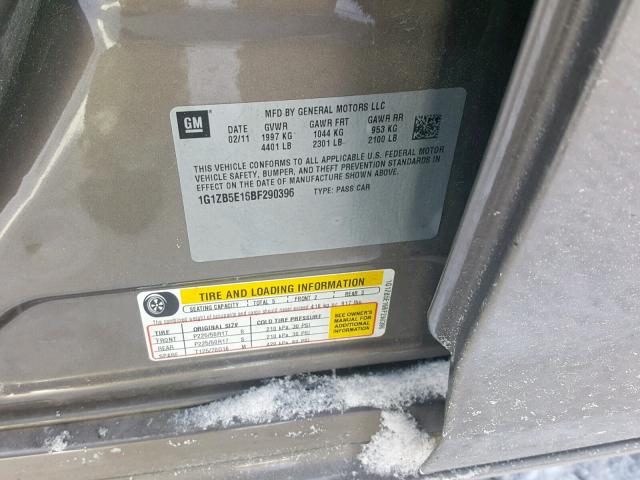 1G1ZB5E16BF290396 - 2011 CHEVROLET MALIBU LS BROWN photo 10